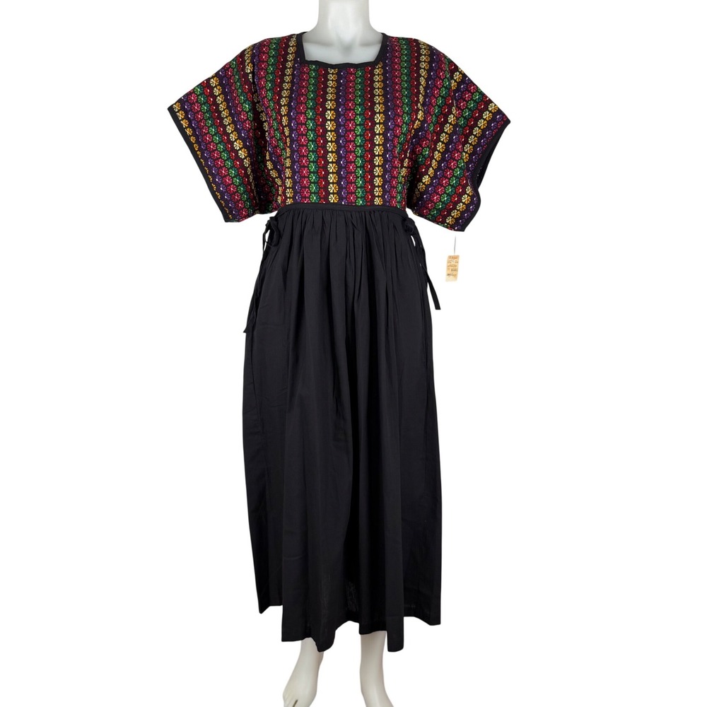 Beno Flamboyan Womens Embroidered Maxi Dress Black Multi Size S Guatemala